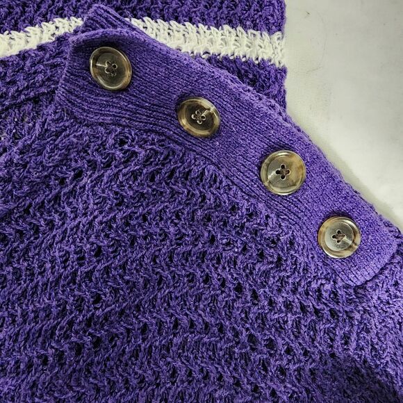 Ann Taylor Loft Womens Sweater Small Purple Ivory Striped Linen Blend Open Knit - Picture 7 of 10